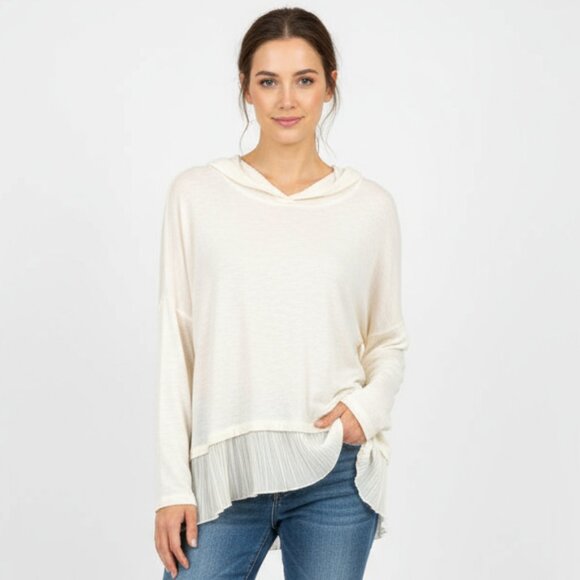 Hollister Ivory Ribbed Long Sleeve Knit Hoody Top M/L - Picture 1 of 6